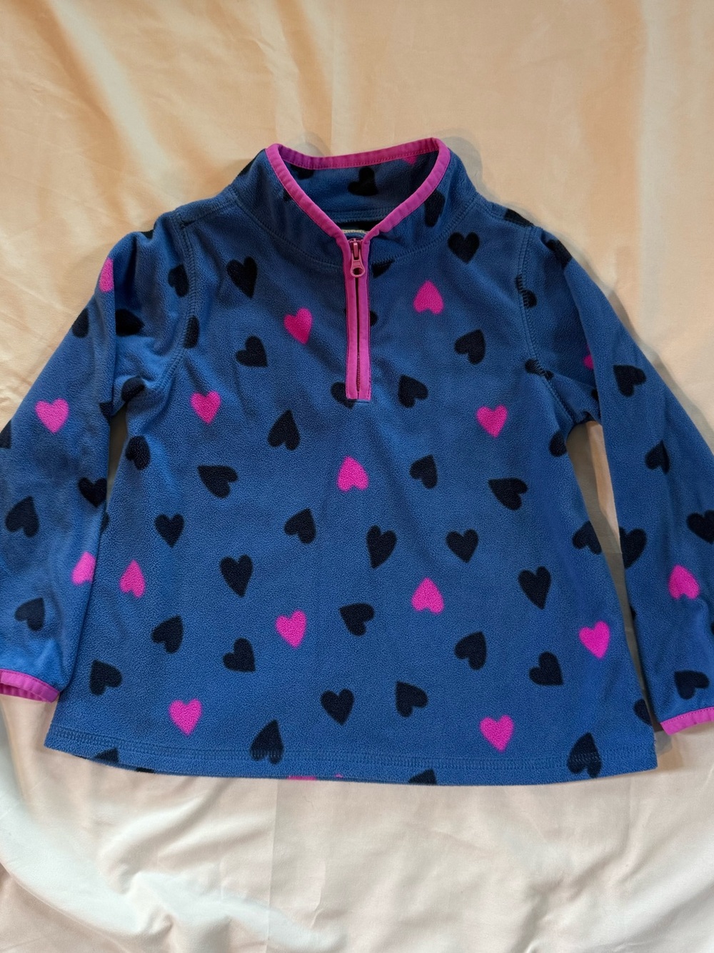 OshKosh B'gosh Blue Fleece Heart Print Half-Zip Top with Pink Trim